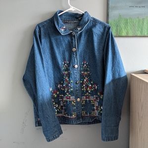 Petite embroidered denim jacket